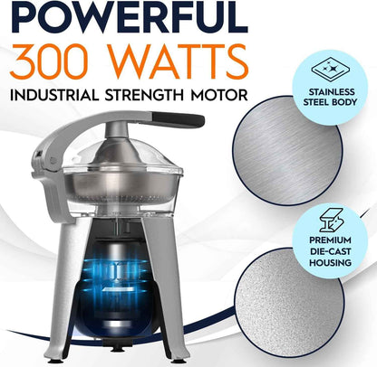 Eurolux Die Cast Stainless Steel Electric Citrus Juicer for Orange, Lemon, Grapefruit, 300 Watt
