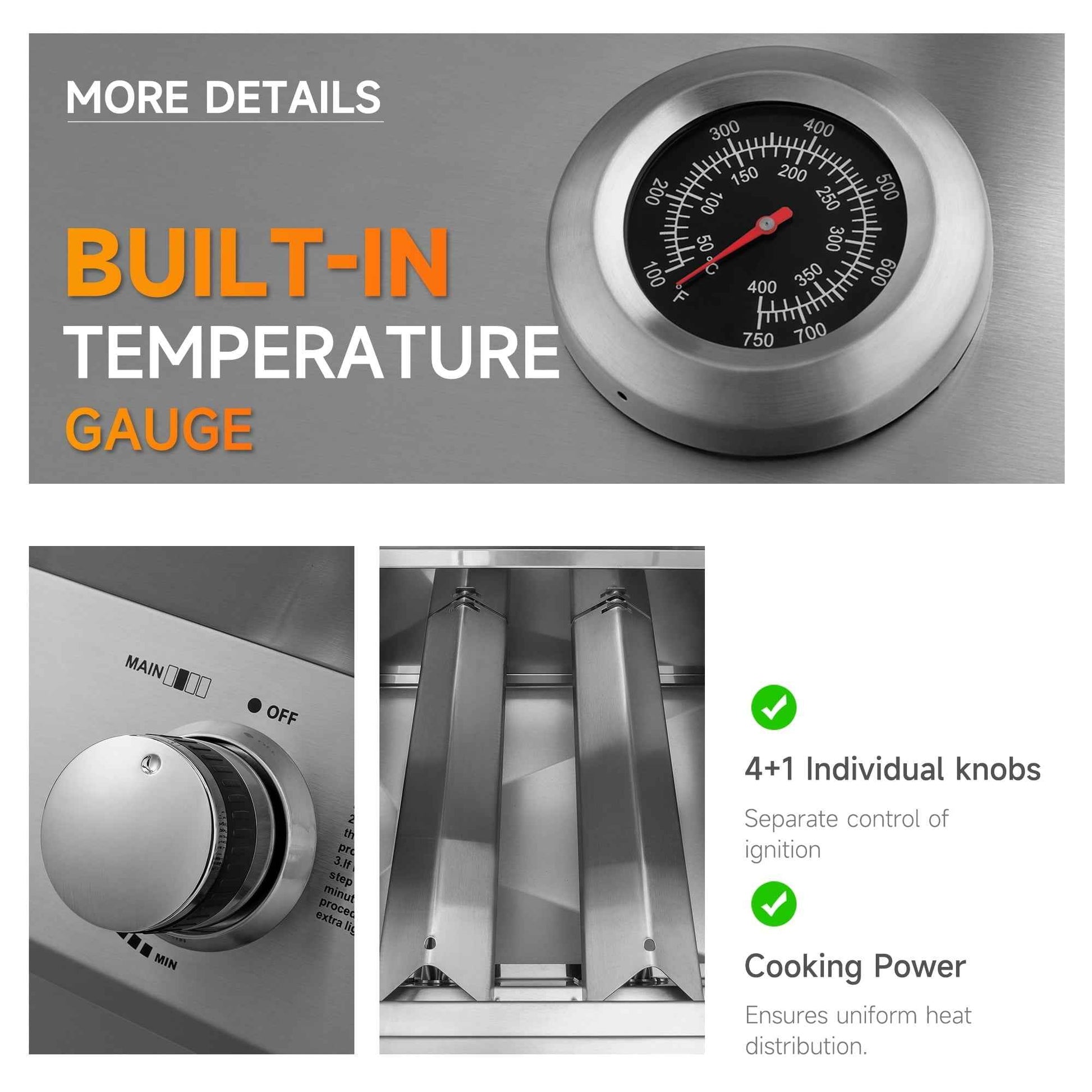 SKOK 4 Burner Propane Gas BBQ Grill with Side Burner, 58000 BTU Output for Outdoor Cooking Kitchen and Patio Backyard Barbecue