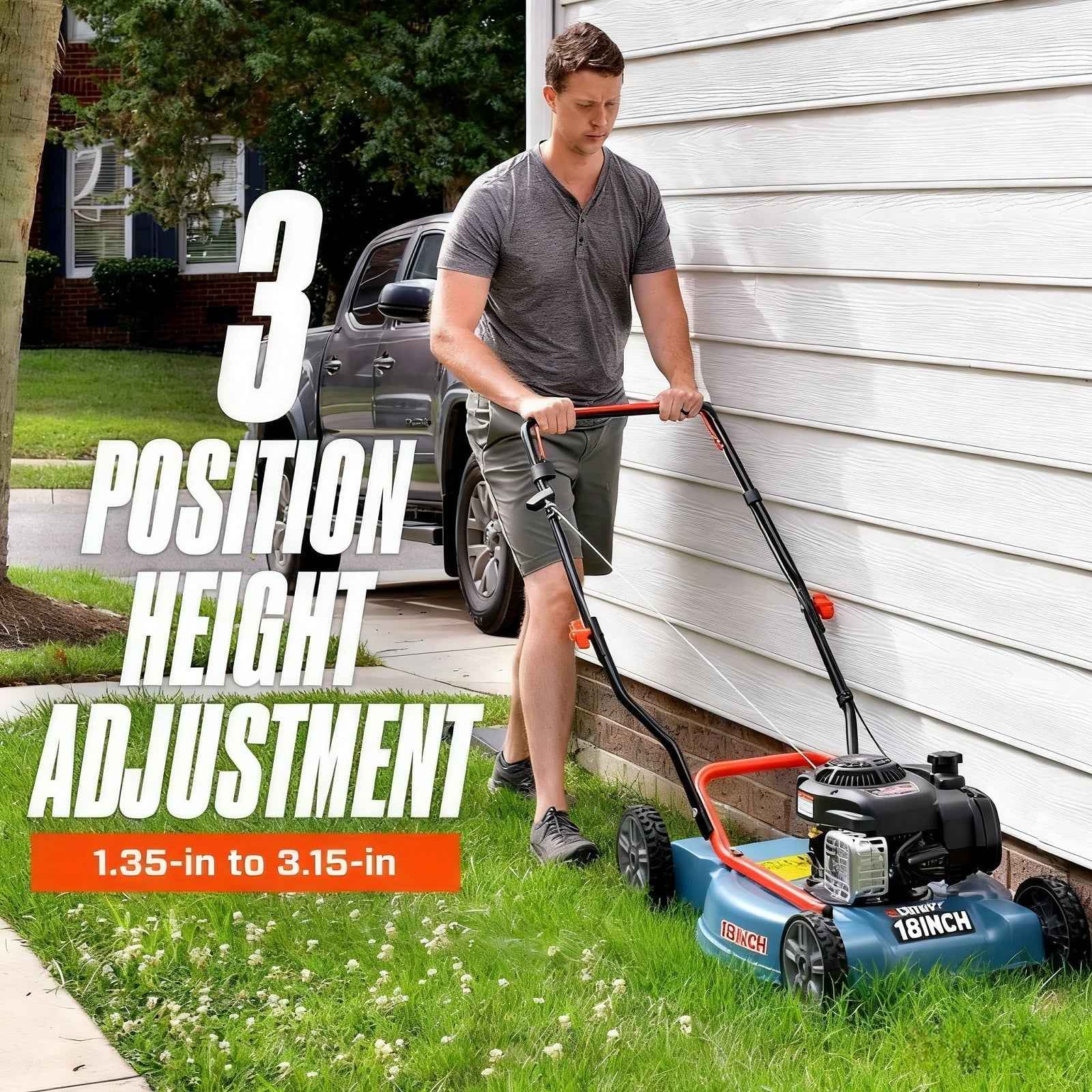 SENIX Gas Lawn mower, 18in Cutting Blade / 19in Cutting Deck, 144cc 4-Cycle Engine Push Mower with Side Discharge