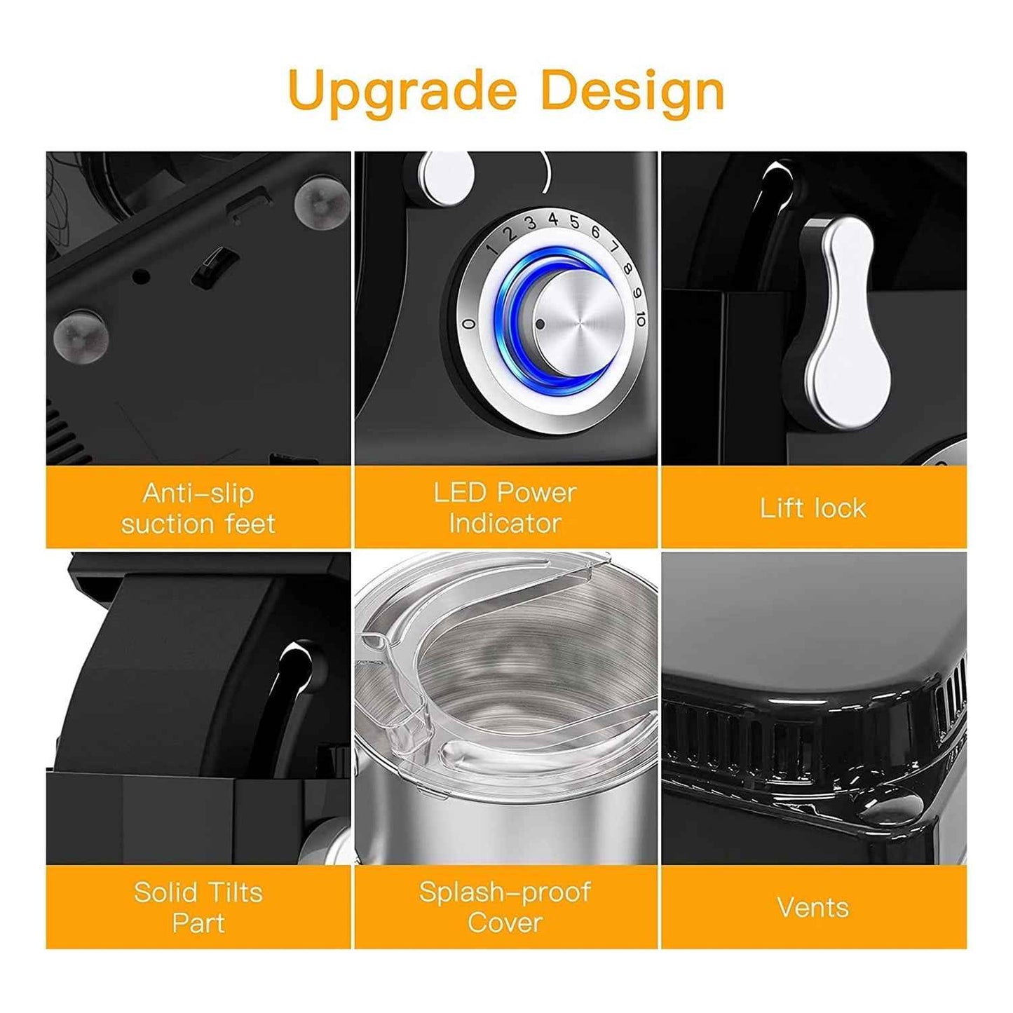 Stand Mixer, Acekool 7.5 Qt 10 Speed Tilt Head Electric Mixer, Black