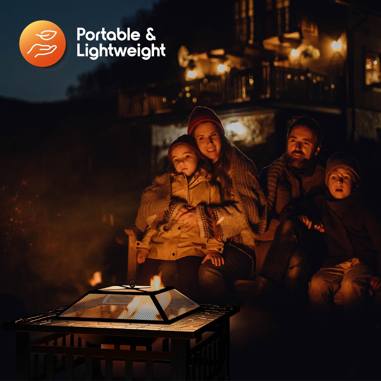 Cozi Outdoor Square Fire Pit Table with BBQ Grill for Camping and Outdoor Decor, 32” - Home OXO