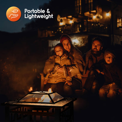 Cozi Outdoor Square Fire Pit Table with BBQ Grill for Camping and Outdoor Decor, 32” - Home OXO