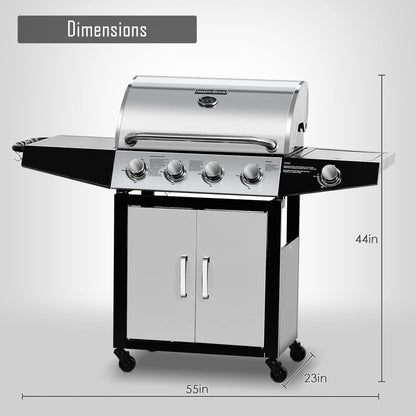 MASTER COOK Gas Grill, BBQ 4-Burner Cabinet Style Grill Propane with Side Burner, Stainless Steel - Home OXO
