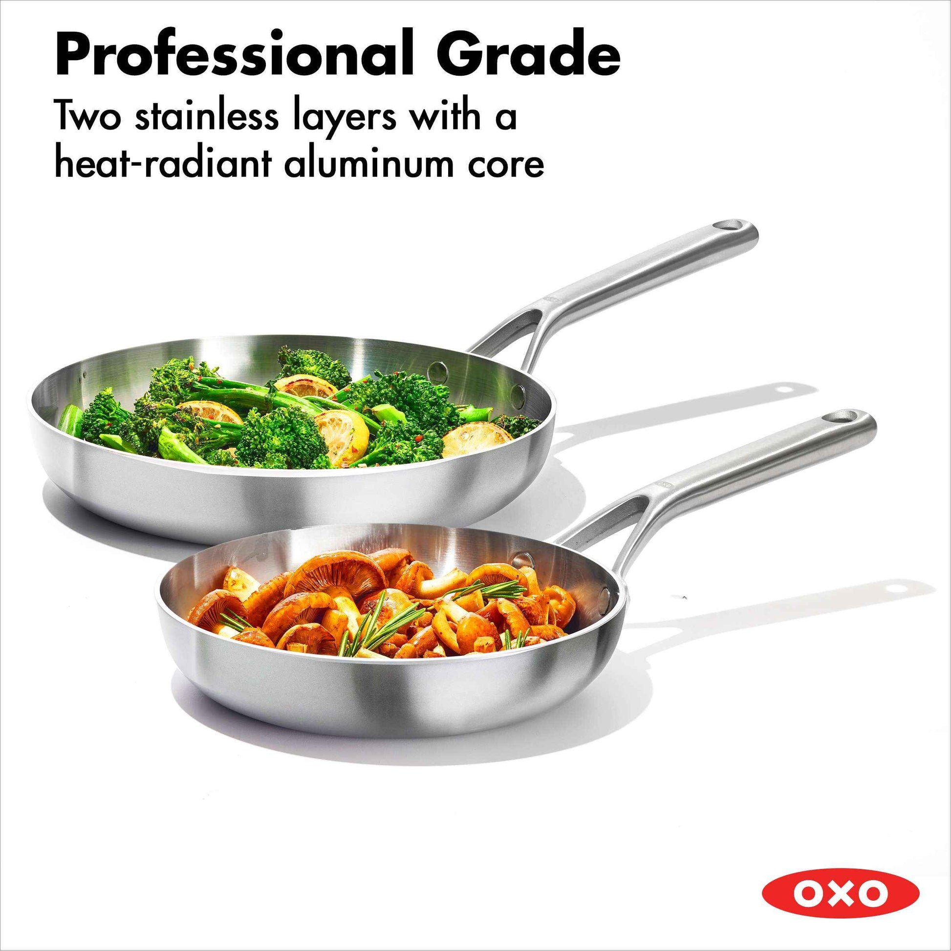 OXO 8" and 10" Stainless Steel Aluminum Frying Pan, Set of 2