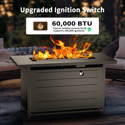 Philergo 42" Rectangular Gas Fire Pit Table, 60,000 BTU Propane Fire Pits for Outside with Lid and Lava Rock - Home OXO