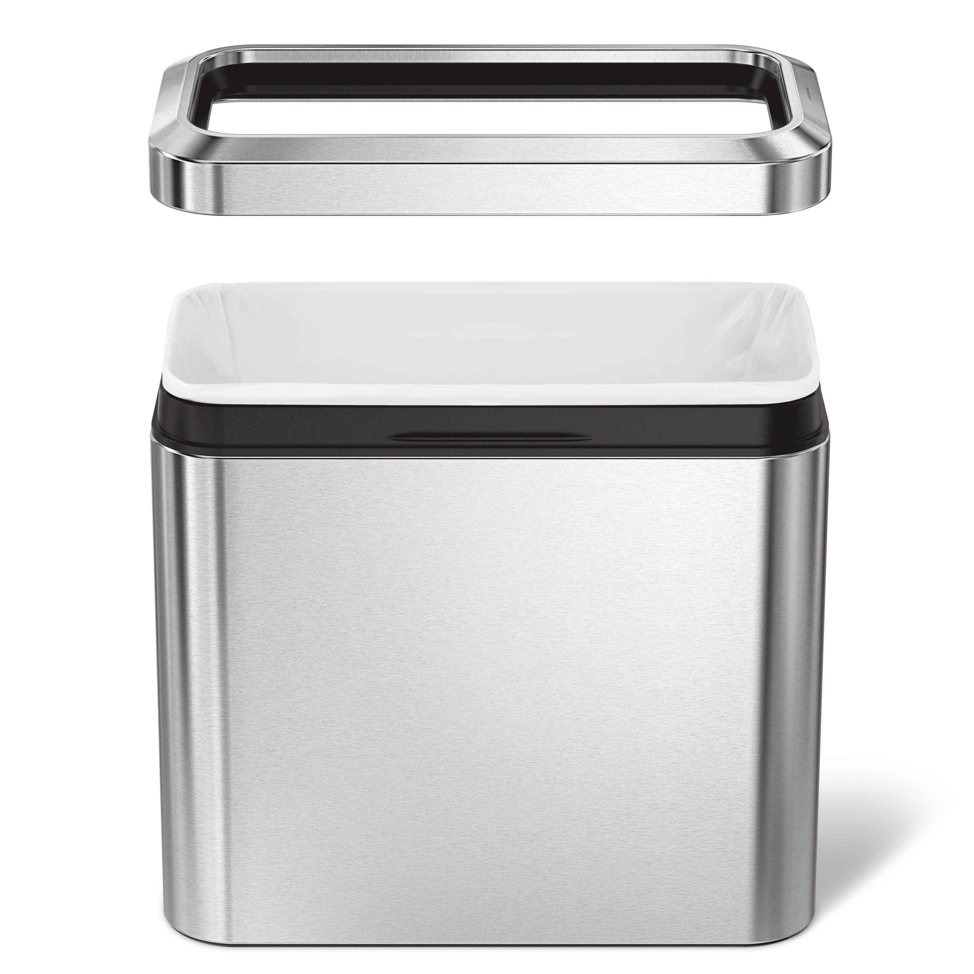 simplehuman 25 Liter / 6.6 Gallon Slim Open Top Trash Can, Commercial Grade Heavy Gauge Brushed Stainless Steel