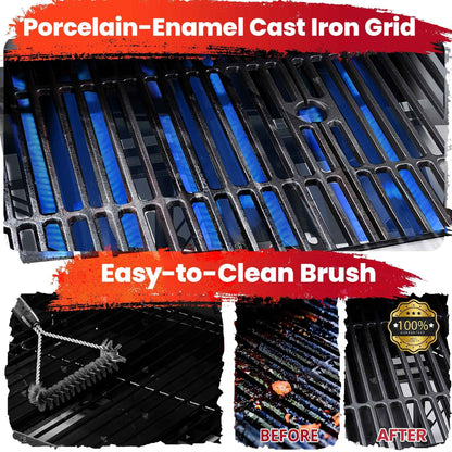 Seizeen 4-Burner Stainless Steel Gas Grill with Side Burner, 46,790 BTU, Enameled Cast Iron Grate, Outdoor BBQ