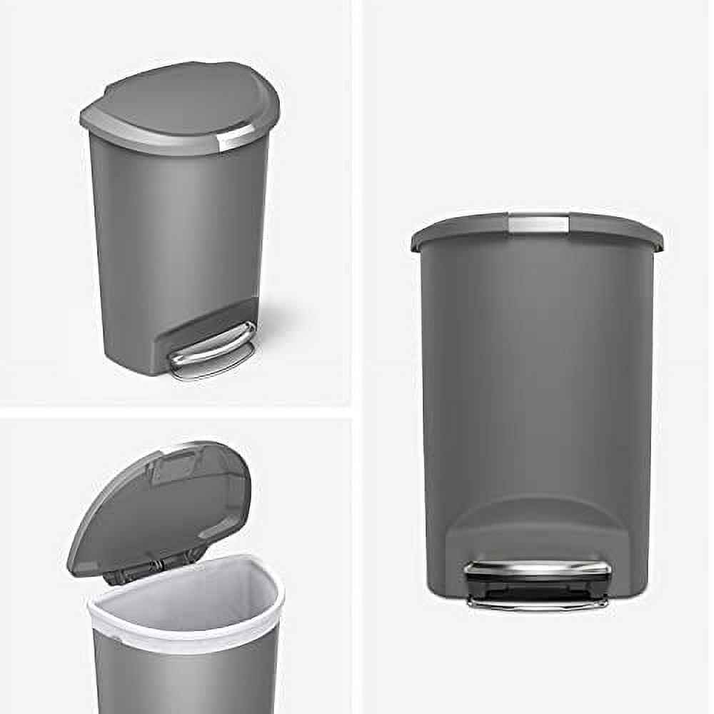 simplehuman 50 liter / 13 gallon semi-round kitchen step trash can, grey plastic