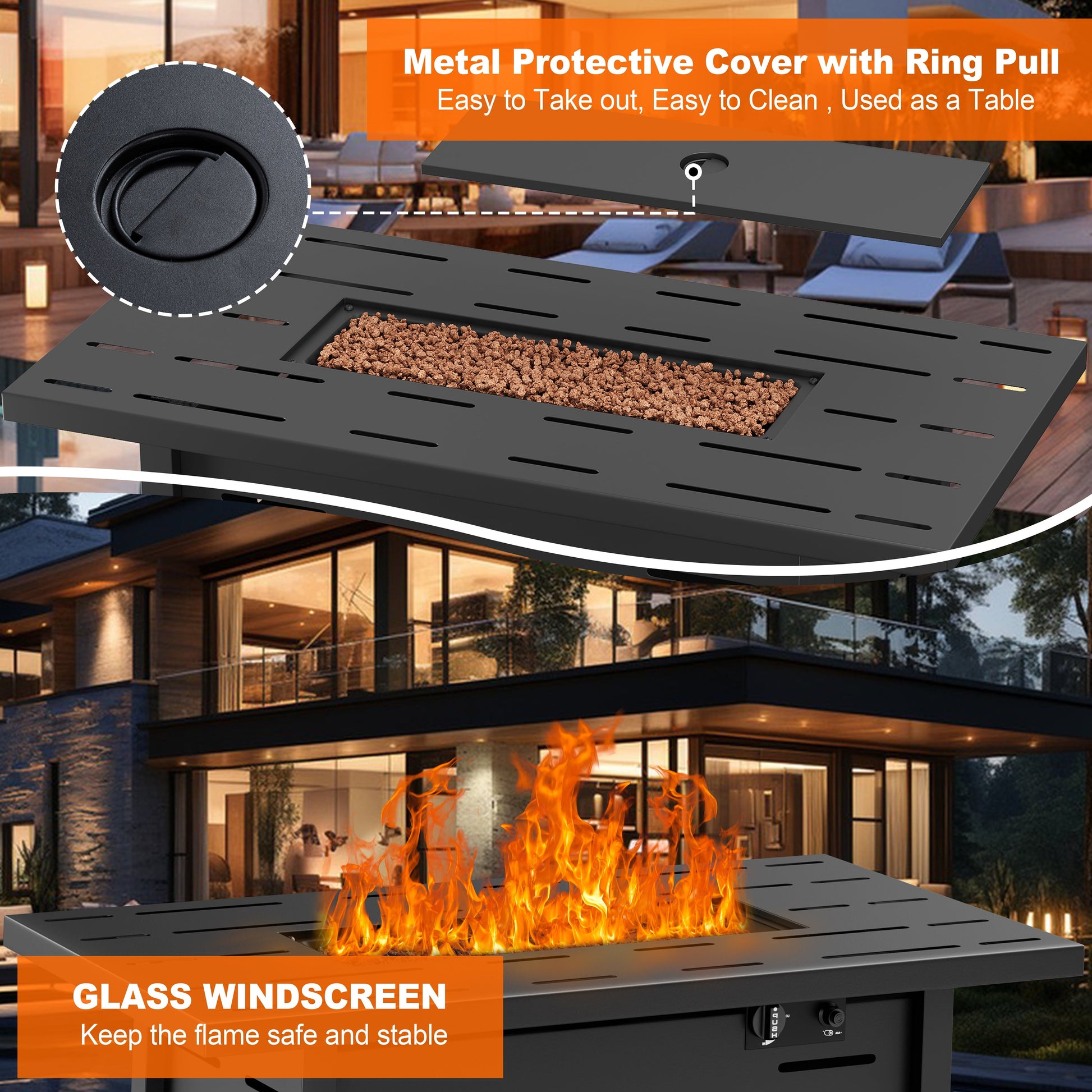 Walsunny 43 inch Gas Fire Pit Table 50,000 BTU Outdoor Rectangular Propane Firepit Table with Waterproof Cover - Home OXO