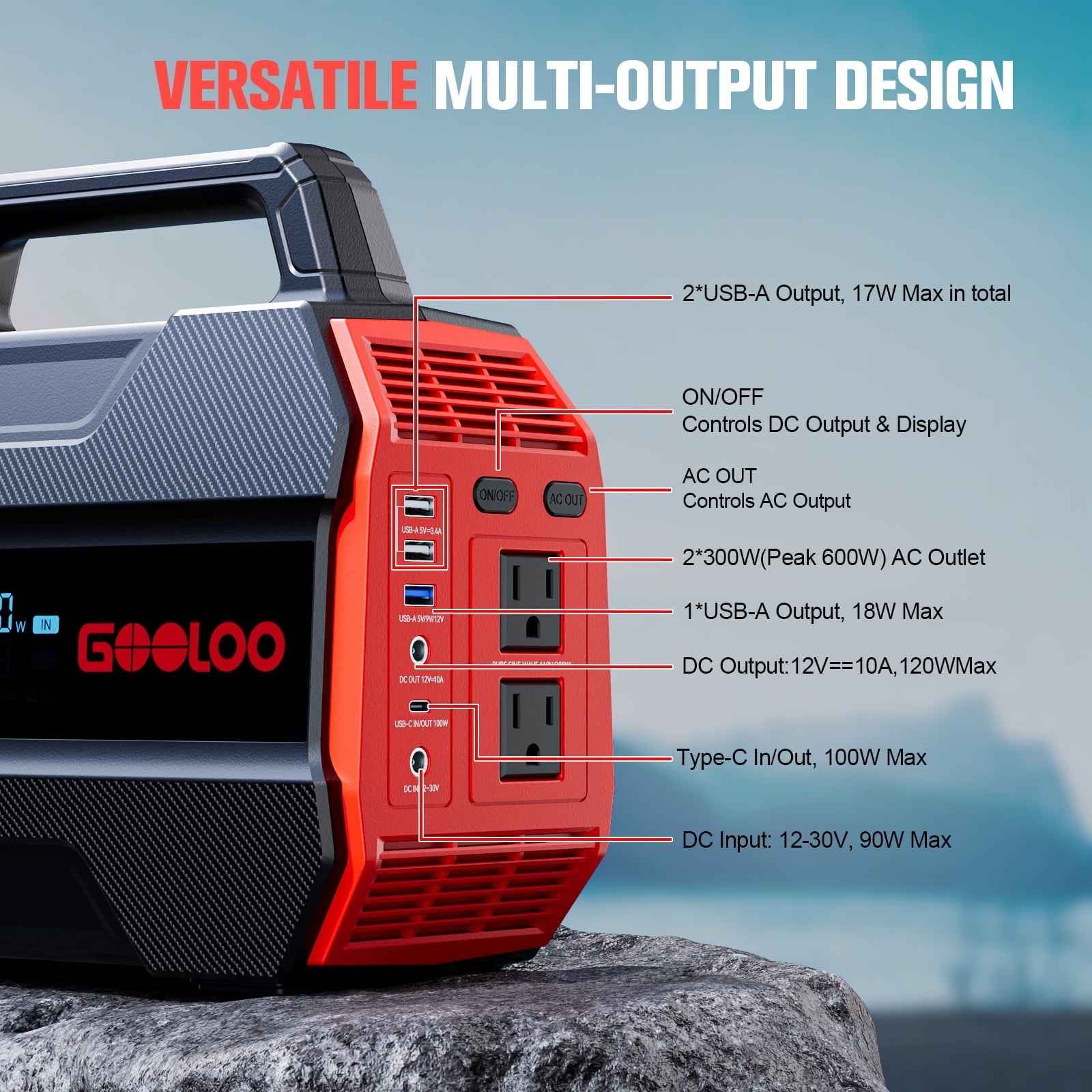 GOOLOO Discovery 300 PRO Power Station: 230Wh Solar Generator with 300W AC Output, 12V DC, and Multiple USB Ports, Perfect for Camping, RV, and Emergency Power Needs