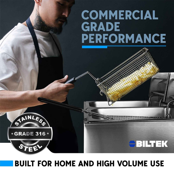 Biltek Double Deep Fryer with Baskets for Home Use and Small Business, Commercial Electric Deep Fryer, 2 x Large Removable Baskets, Outdoor Electric Fryer with Baskets Large, 110V 5000W, 20.7Qt/19.6L