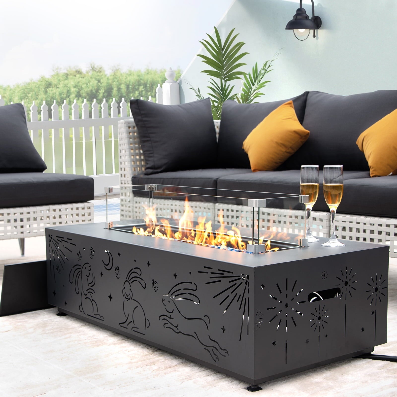 RADIATA 42" Rectangle Fire Pit Table, Dual-Fuel (Propane or Natural Gas), 50000 BTU,LED Rabbit Light, CSA Certified, Dark Gray - Home OXO