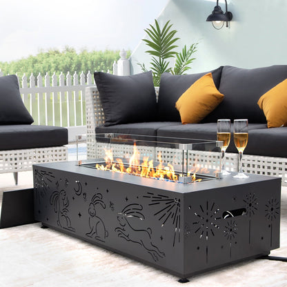 RADIATA 42" Rectangle Fire Pit Table, Dual-Fuel (Propane or Natural Gas), 50000 BTU,LED Rabbit Light, CSA Certified, Dark Gray - Home OXO