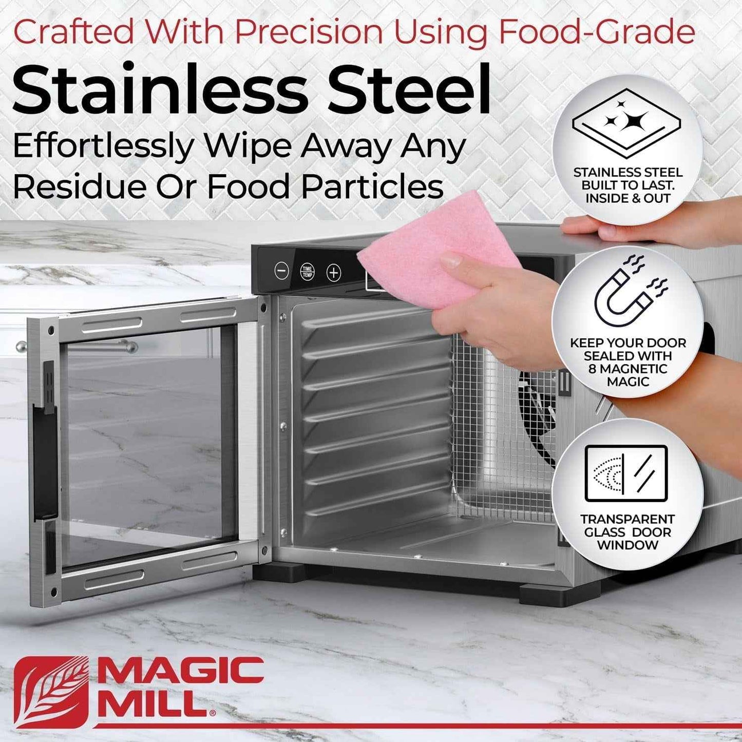 Magic Mill Pro Food Dehydrator Machine with Timer, Temperature Control, 7 Stainless Steel Trays