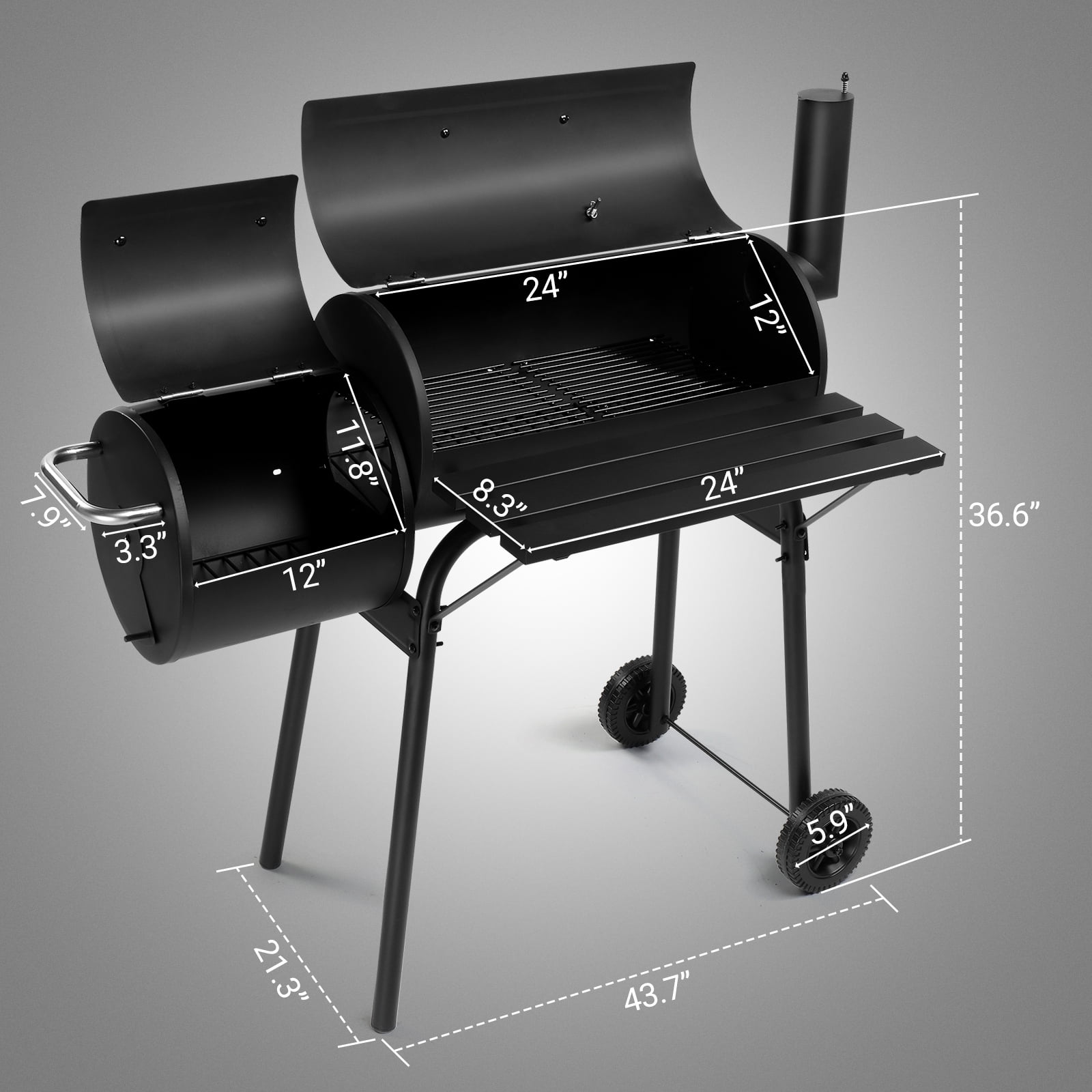 BBQ Charcoal Grill Outdoor Barbecue Pit with Offset Smoker Patio Backyard,Iron,Black - Home OXO