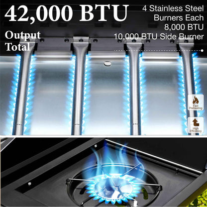 MF Studio 4 Burner Propane Gas Outdoor Grill with Side Burner Stainless Steel BBQ Grill