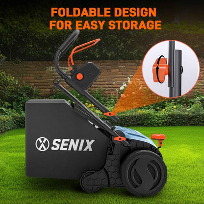 SENIX Corded Dethatcher/Scarifier 2 in 1, 15" 13Amp, 5-Position Adjustment with Collection Bag, SCE13-M