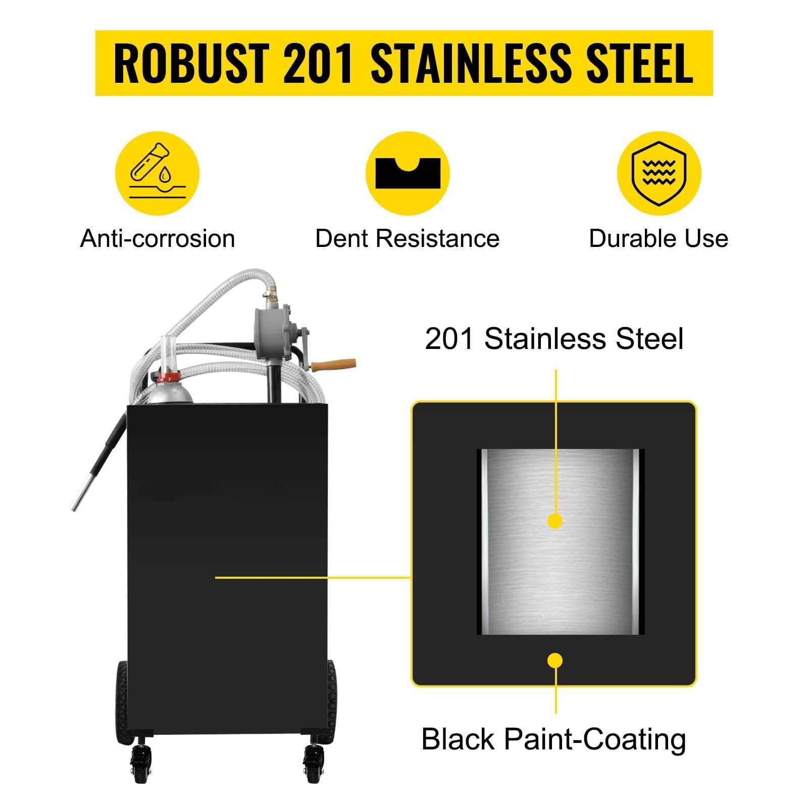 VEVOR Fuel Caddy Fuel Storage Tank 35 Gallon 4 Wheels with Manuel Pump, Black