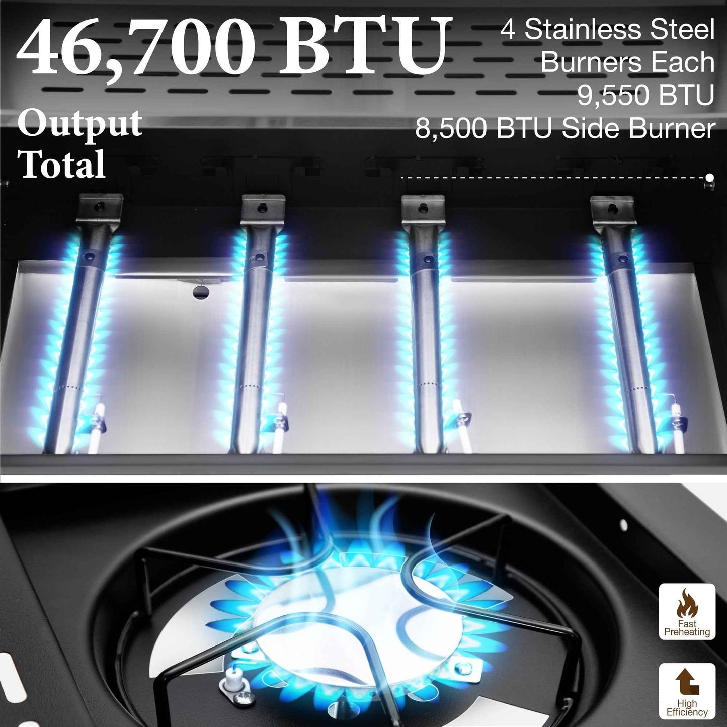 Summit Living 4 Burner Propane Gas Grill and Griddle Combo with Side Burner BBQ Grill - Black