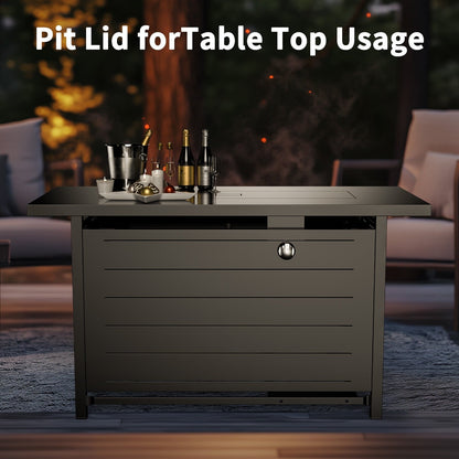Philergo 42" Rectangular Gas Fire Pit Table, 60,000 BTU Propane Fire Pits for Outside with Lid and Lava Rock - Home OXO