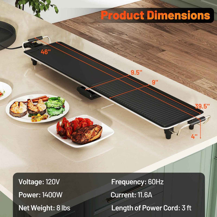 Costway 39.5" Extra Large Electric Teppanyaki Grill with 2 Cooking Surface Adjustable Temperatures and Drip Tray