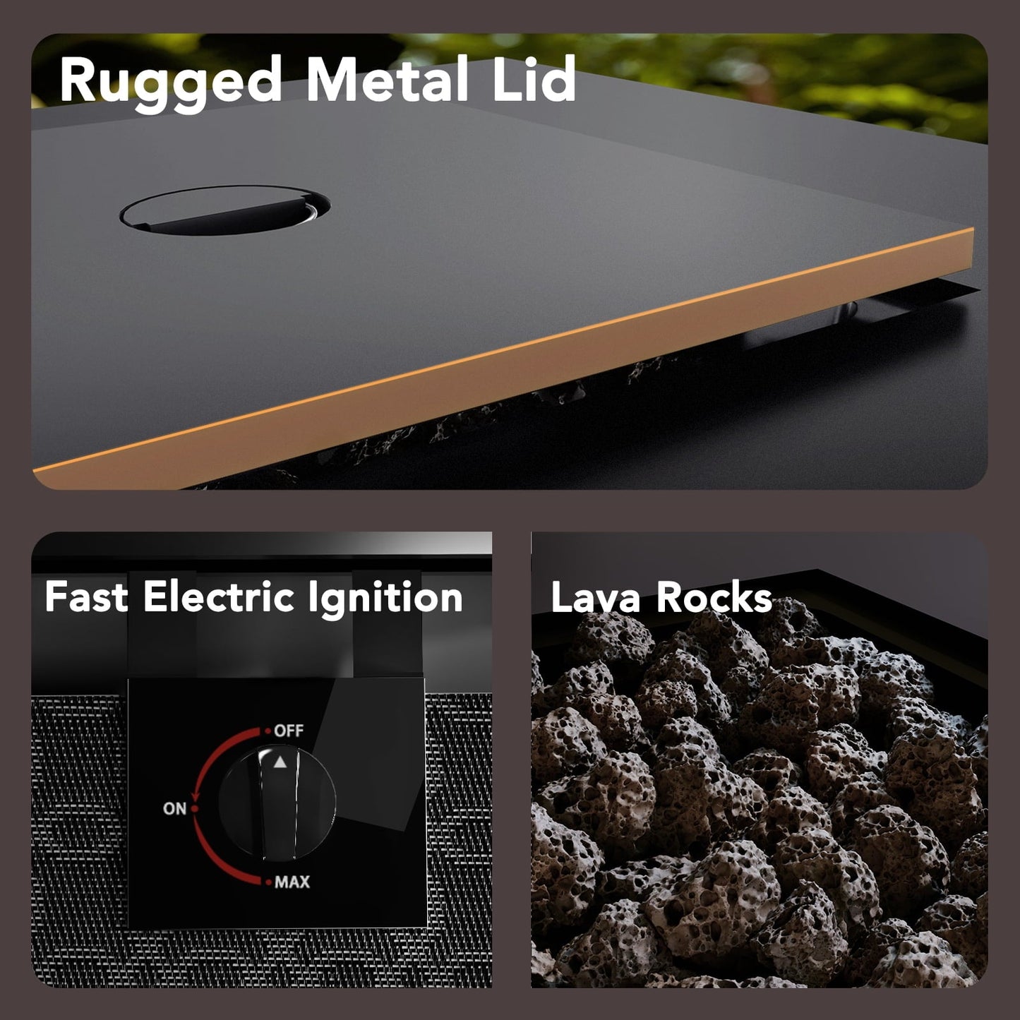 Philergo 28" Propane Fire Pit, 50,000 BTU Square Gas Fire Pit Table for Patio Garden Party with Lava Rocks, Removable Lid, CSA-Certified - Home OXO