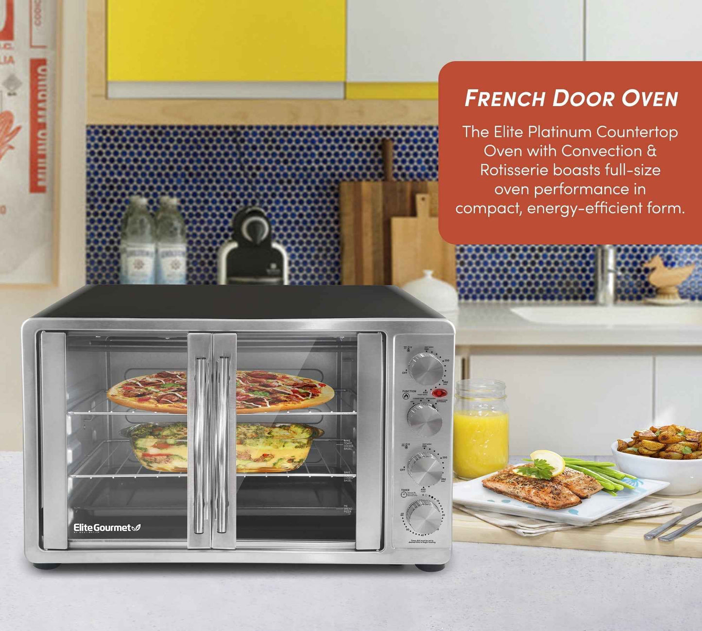 Elite Gourmet ETO-4510M New Double Door Oven with Rotisserie and Convection