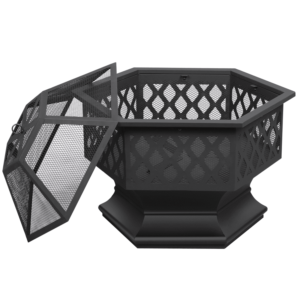 Yaheetech 24'' Outdoor Fire Pit with Mesh Poker Sides Cover, Black - Home OXO