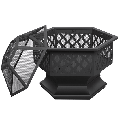 Yaheetech 24'' Outdoor Fire Pit with Mesh Poker Sides Cover, Black - Home OXO