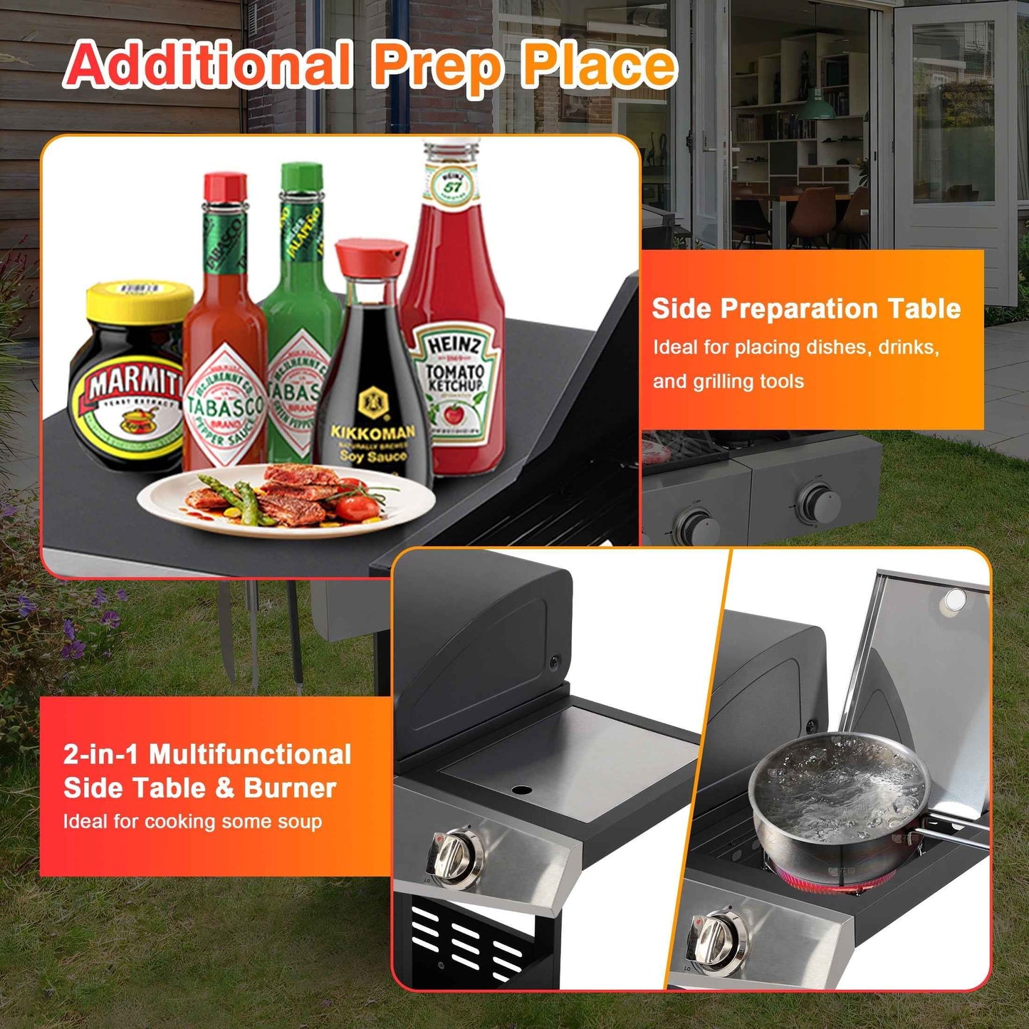 SEGMART 3 Burner Propane Gas Grill with Side Burner, Stainless Steel 40,000 BTU Outdoor Cooking BBQ Grill with Lid, Wheels, Shelves and Bottle Opener for Outdoor Cooking Picnic