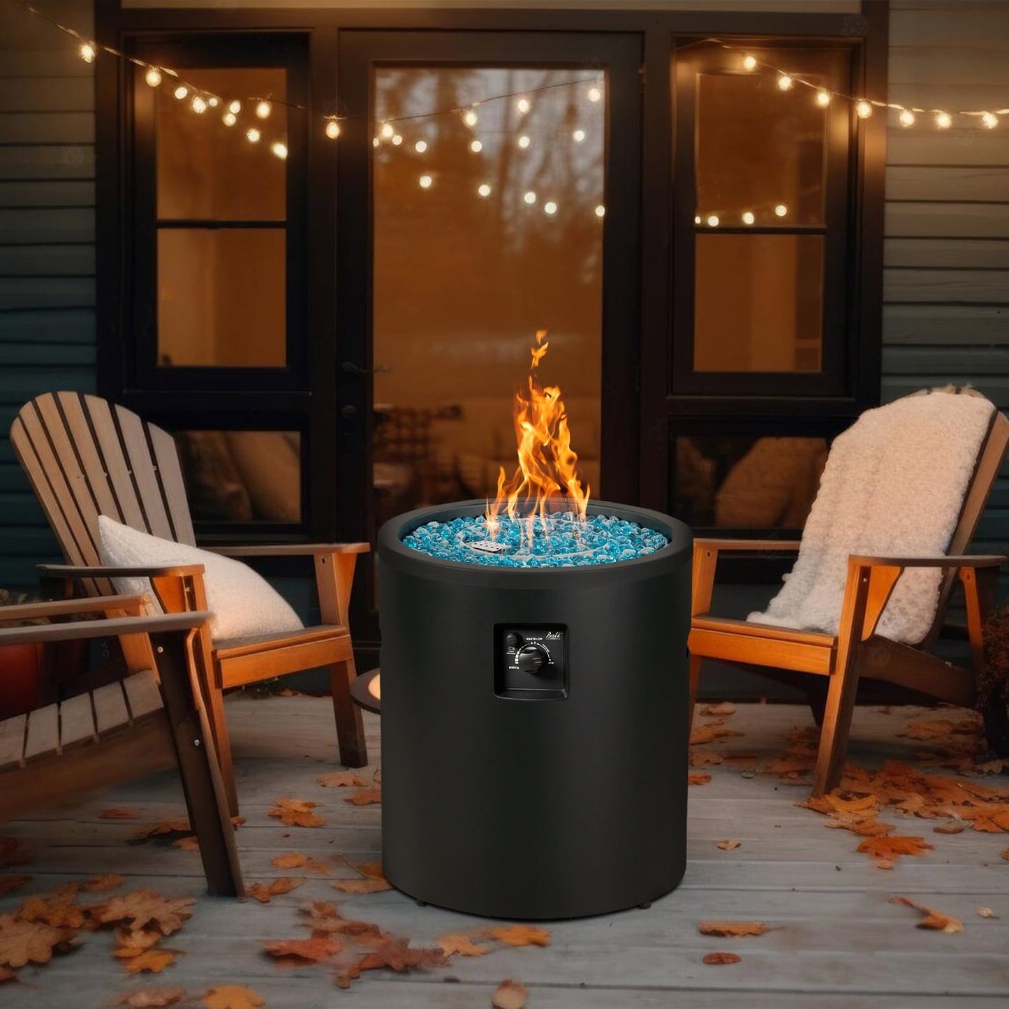 BALI OUTDOORS 23" Gas Fire Pit Propane Fire Column, 50,000BTU Round Propane Fire Pit Table with Glass Stones - Home OXO