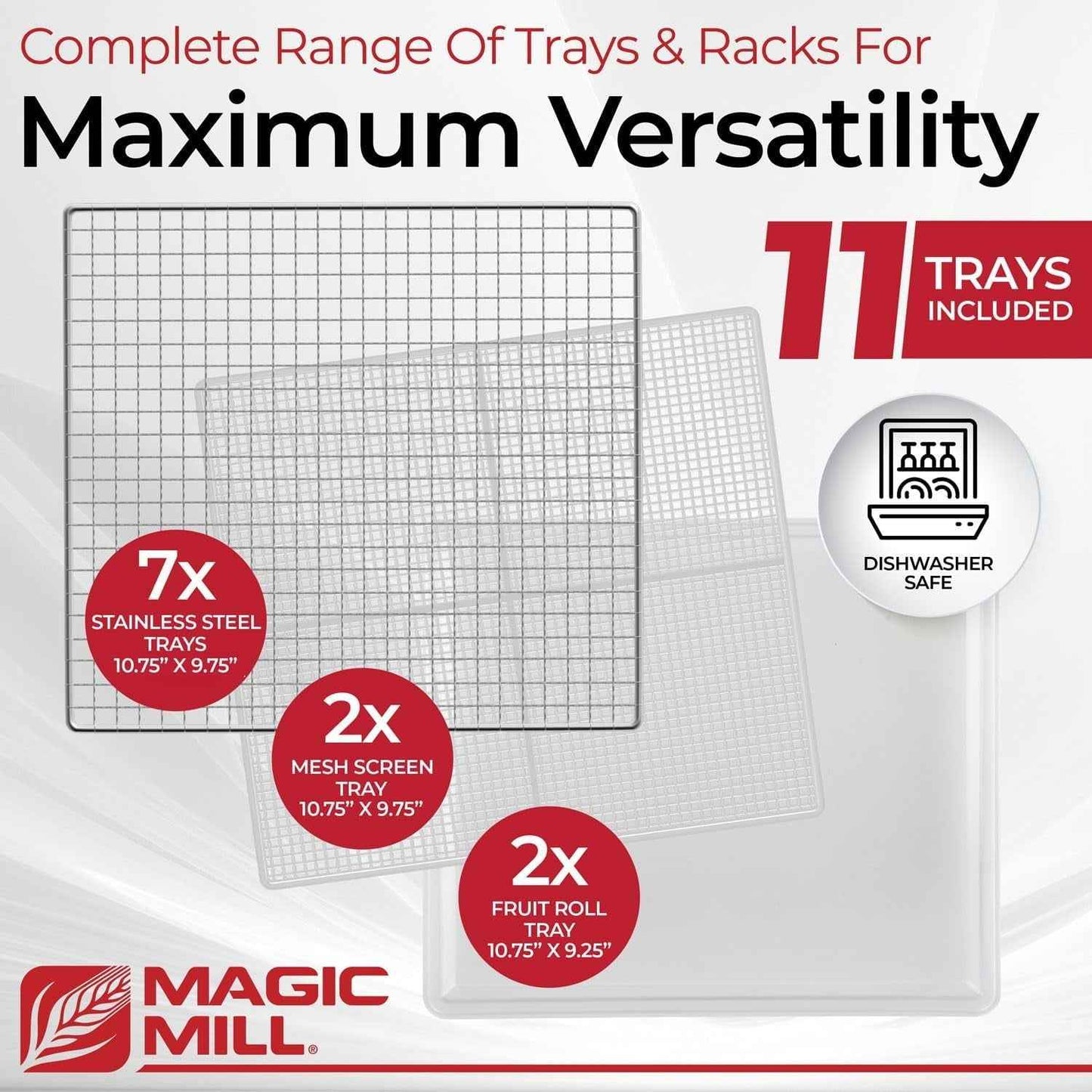 Magic Mill Pro Food Dehydrator Machine with Timer, Temperature Control, 7 Stainless Steel Trays