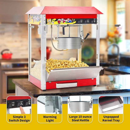 Pipleo 10 oz Commercial Hot Air Popcorn Maker, Popcorn Popper 1300W 60 Cups per Batch New