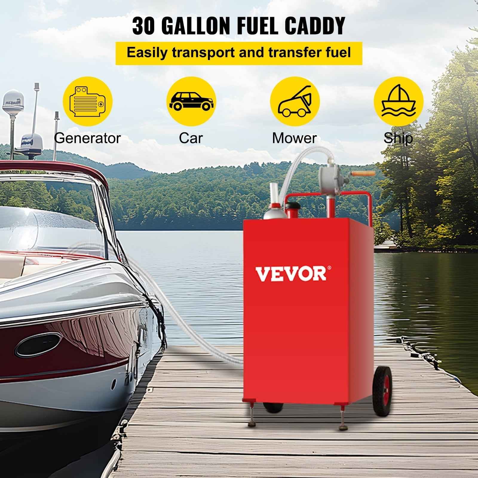 SKYSHALO VV-SYJYC-OI2, 30 Gallon Gasoline Diesel Portable Fuel Caddy Manuel Transfer Pump Red