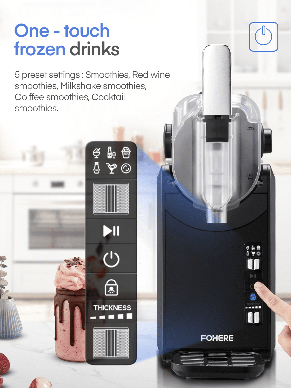 Professional Frozen Drink Maker with Quickfreeze Technology, Frozen Drink & Slushie Machine, 5 Preset Programs, Frozen Margaritas, Frappés, and More, Black, FOHERE