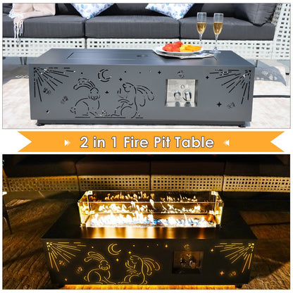 RADIATA 42" Rectangle Fire Pit Table, Dual-Fuel (Propane or Natural Gas), 50000 BTU,LED Rabbit Light, CSA Certified, Dark Gray - Home OXO
