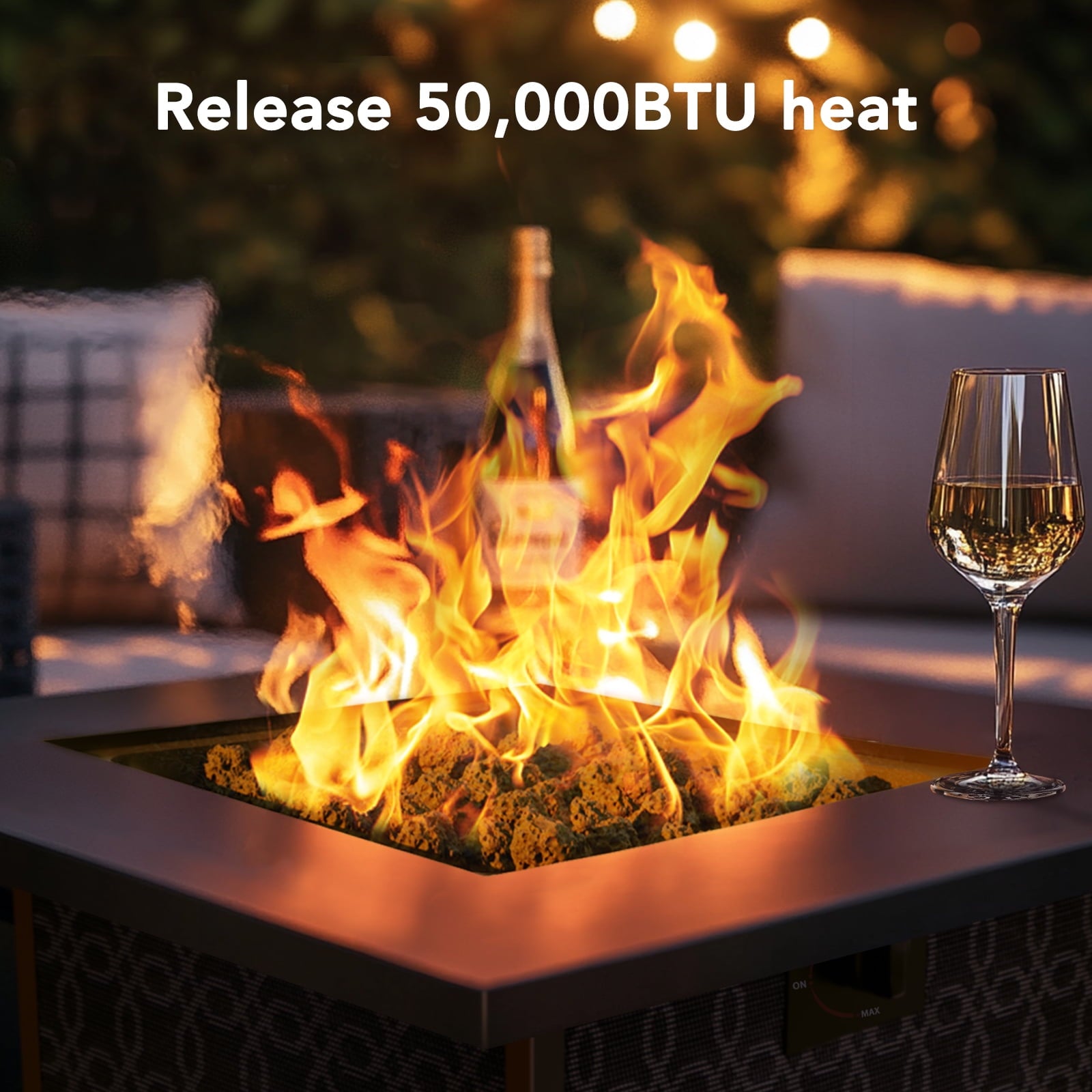 Philergo 28" Propane Fire Pit, 50,000 BTU Square Gas Fire Pit Table for Patio Garden Party with Lava Rocks, Removable Lid, CSA-Certified - Home OXO