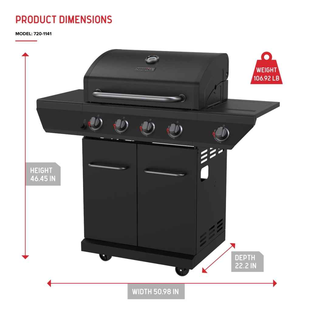 Nexgrill 4-Burner Propane Gas Grill with 2-In-1 Charcoal Tray & Side Burner, Stainless Steel Frame, 626 SQ In Total Cooking Space, 60,000 BTUs, BBQ Grill Perfect for Outdoor Gatherings - 720-1141