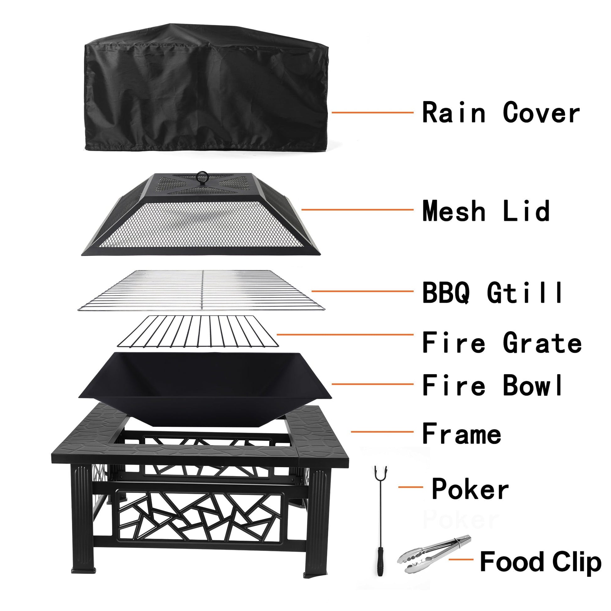 UHOMEPRO Fire Pit for Outside, 32" Square Fire Pit Table with BBQ Net, Mesh Lid, Poker and Cover, Wood Burning Outdoor Heating Fire Pit Stove for Patio, Backyard, Camping, Black - Home OXO