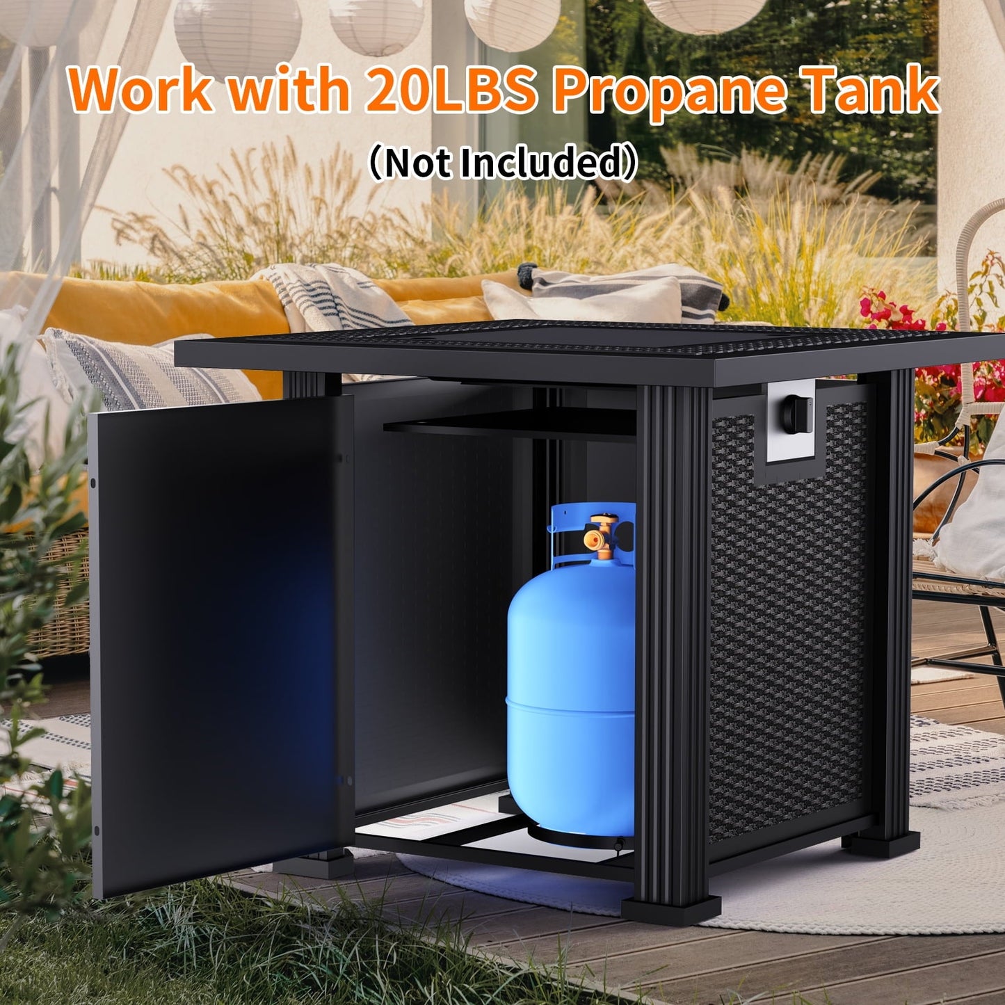 DOMQGA 28" Propane Fire Pit Table, 2-in-1 Square 50,000 BTU Propane Gas Fire Pit Table with Lid and Lava Rock,for Outside Patio Yard Party Garden and Lawn - Home OXO