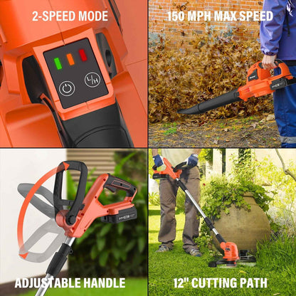 MAXLANDER 20V 10-Inch 2-in-1 Weed Wacker + Cordless Leaf Blower Combo Kit. 2x2.0Ah Batteries & Charger Included
