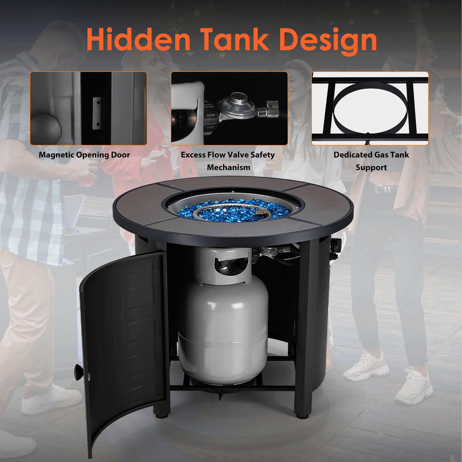 TLGREEN 30" Propane Fire Pit Table with Lid and Blue Stone, 50,000 BTU Auto-Ignition Circular Gas Fire Pit for Outdoor, with CSA Certified - Home OXO