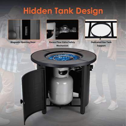 TLGREEN 30" Propane Fire Pit Table with Lid and Blue Stone, 50,000 BTU Auto-Ignition Circular Gas Fire Pit for Outdoor, with CSA Certified - Home OXO