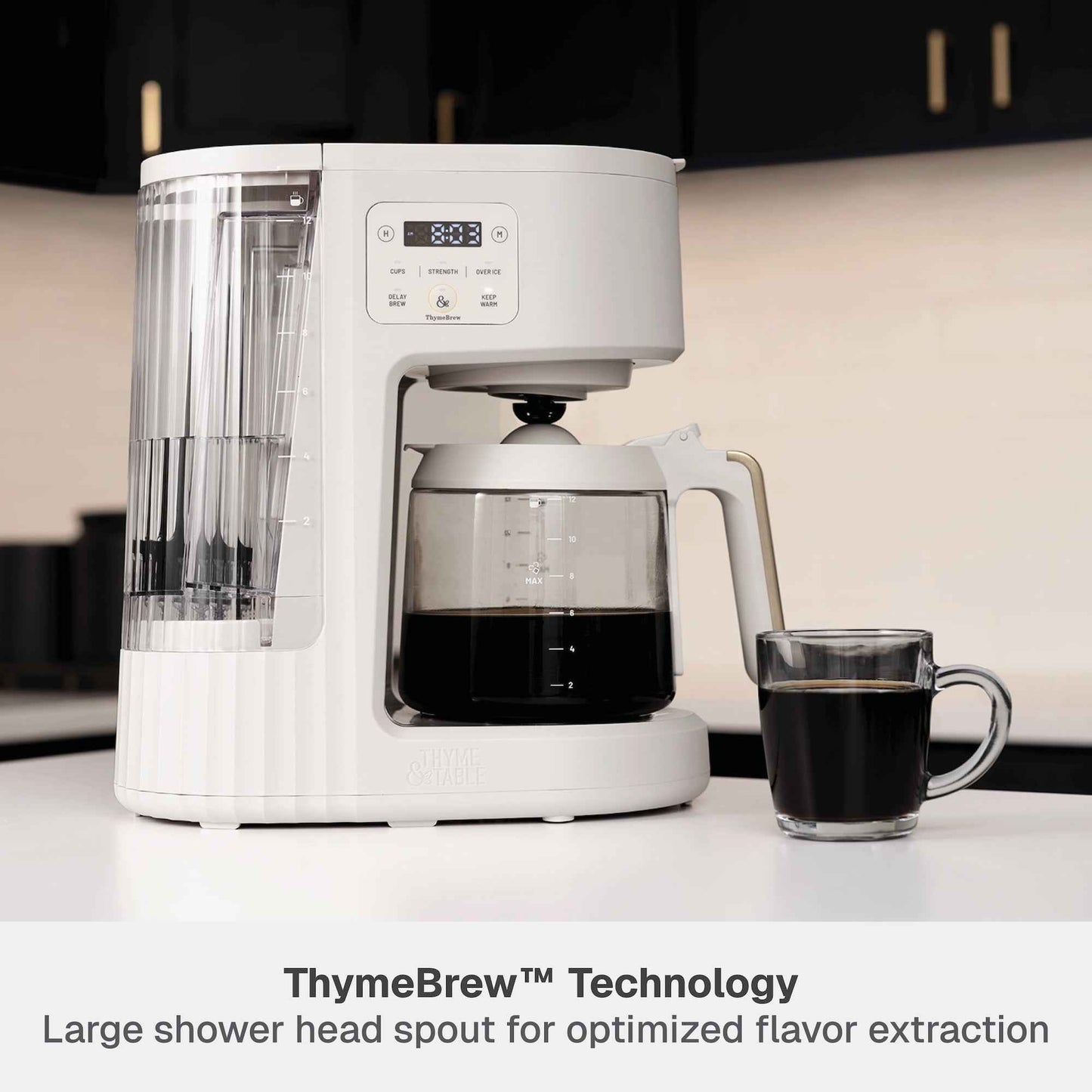 Thyme & Table 12-Cup Programmable Drip Coffee Maker with 60oz Water Reservoir, 4 Brew Modes, and Warming Plate, Sand White