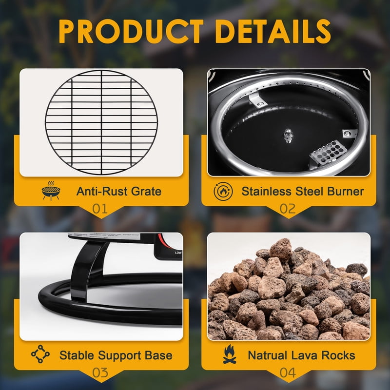 Homall Portable Propane Fire Pit for Outside, Smokeless Gas Fire Bowl with Auto-Ignition, 19-Inch Diameter Lid & Carry Kit, for Patio,, Black - Home OXO