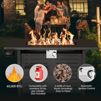 KingChii 45 inch Propane Fire Pit with Lid, Lava Stone, 60,000 BTU Steel Gas Fire Pit Table for Outdoor, Garden, Patio and Backyard, Black - Home OXO