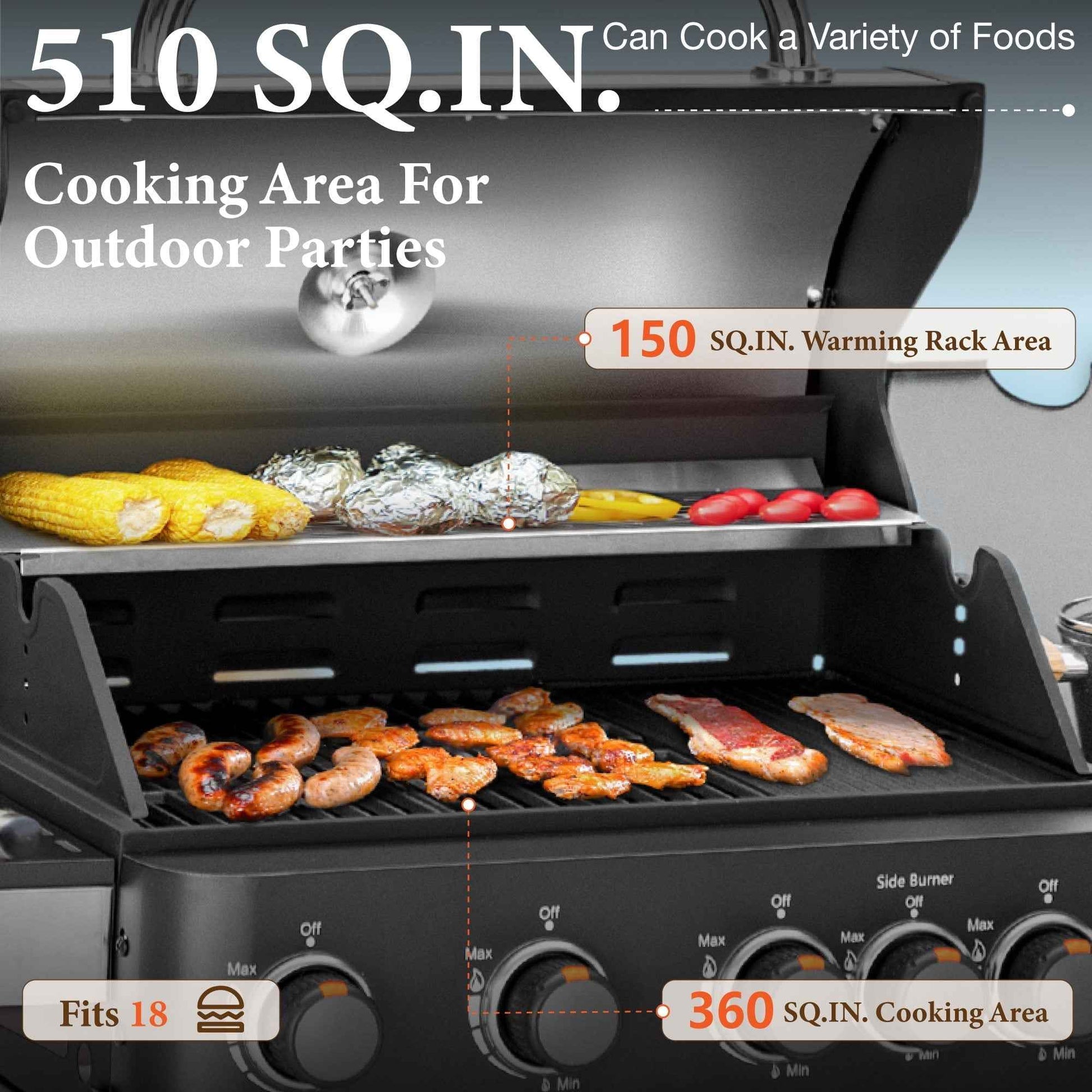 Summit Living 4 Burner Propane Gas Grill and Griddle Combo with Side Burner BBQ Grill - Black