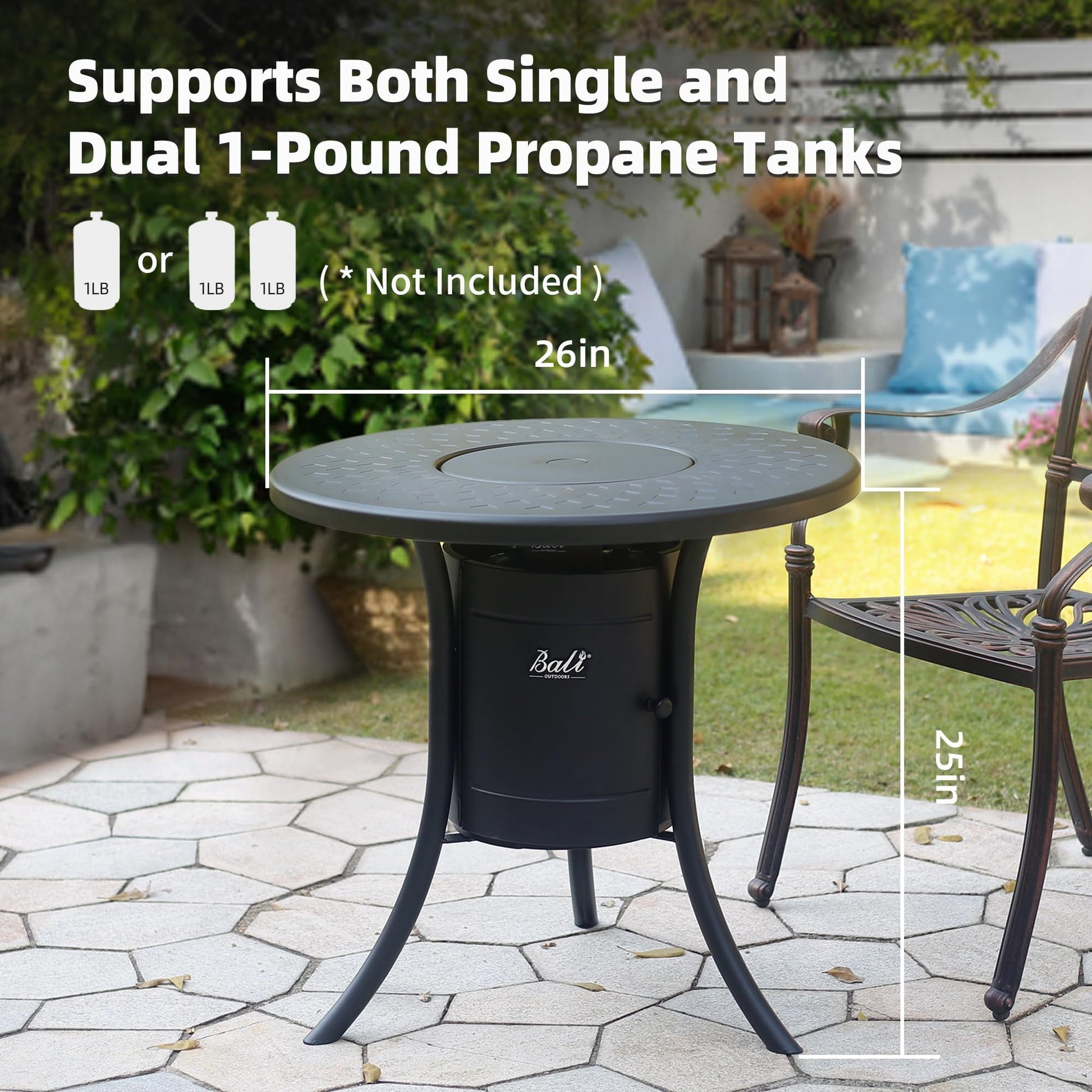 BALI OUTDOORS Dual 1-Pound Propane Fire Pit Table for Outside Patio, 26Inch Black - Home OXO