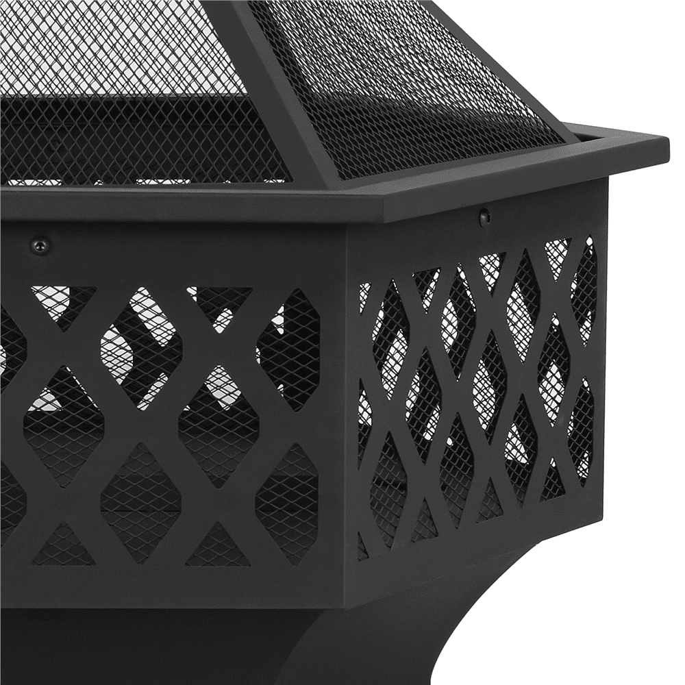 Yaheetech 24'' Outdoor Fire Pit with Mesh Poker Sides Cover, Black - Home OXO