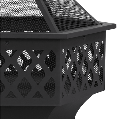 Yaheetech 24'' Outdoor Fire Pit with Mesh Poker Sides Cover, Black - Home OXO